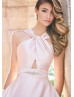 Halter Neck Rose Gold Satin Wedding Dress With Pockets